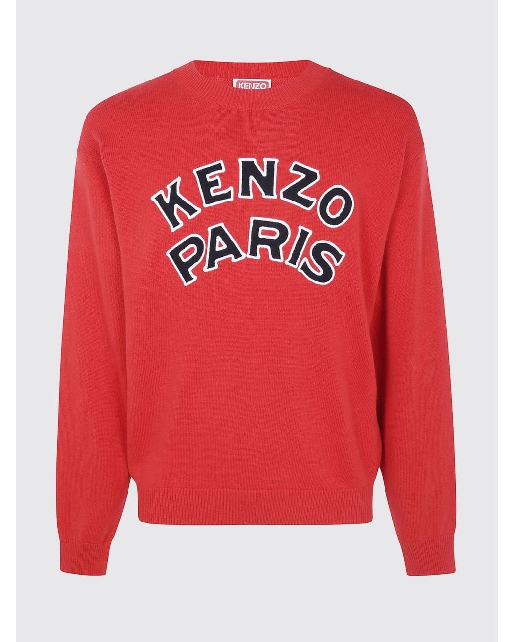 KENZO Red Merino Wool Crew Neck Jumper With Jacquard Logo for men