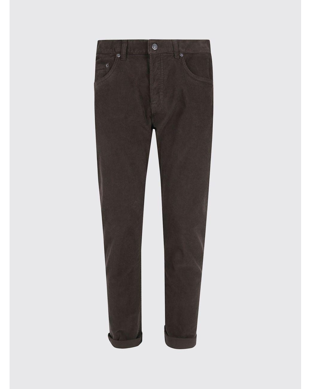 Dondup Brown Mid-Rise Slim Fit Corduroy Trousers With Turn-Up Cuffs for men