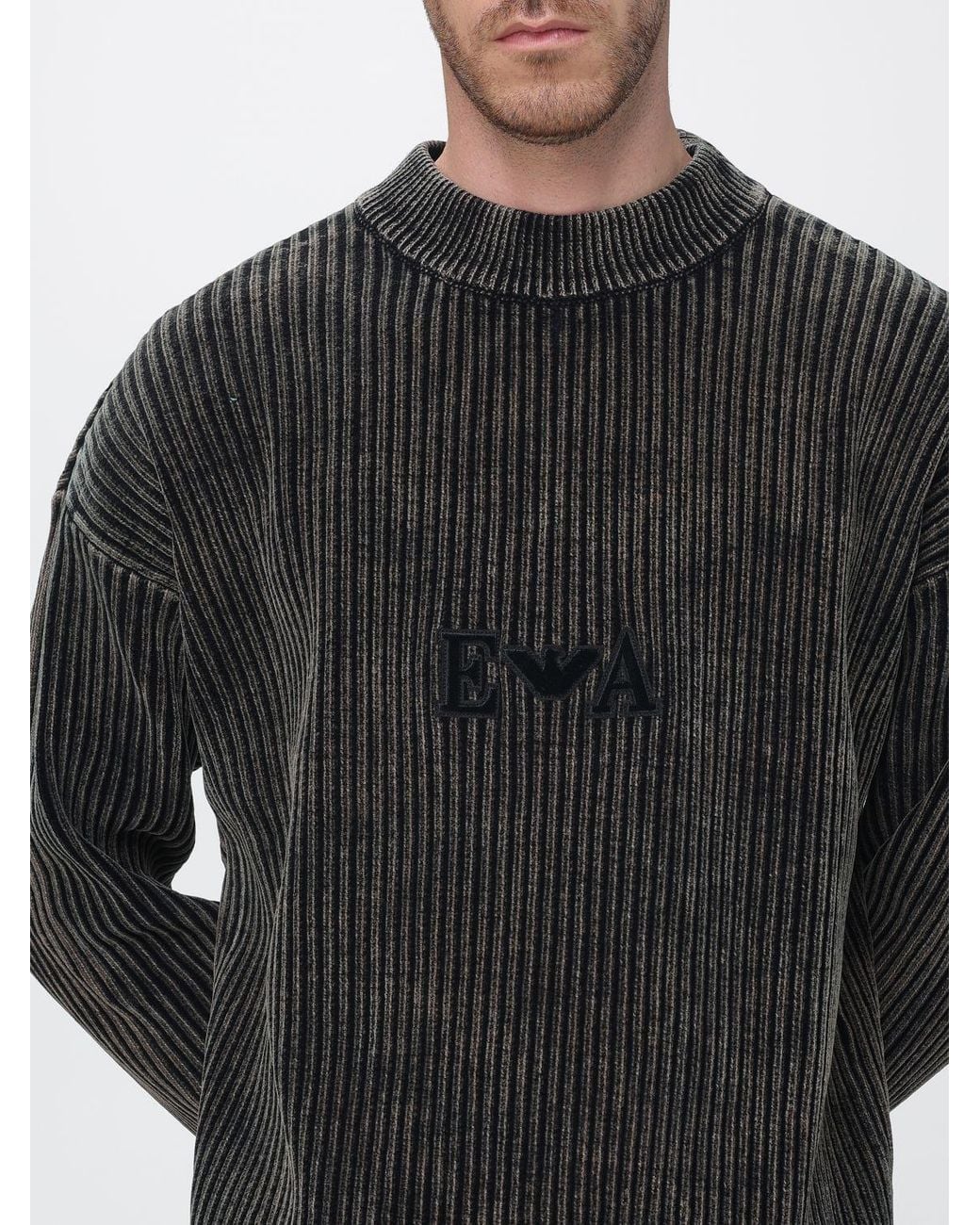 Emporio Armani Gray Cotton Blend Crewneck Jumper With Tone-On-Tone Logo for men