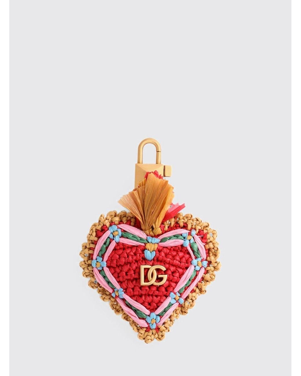 Dolce & Gabbana Dolce &Amp Gabbana Heart-Shaped Raffia Keychain With Embroidered Dg Monogram