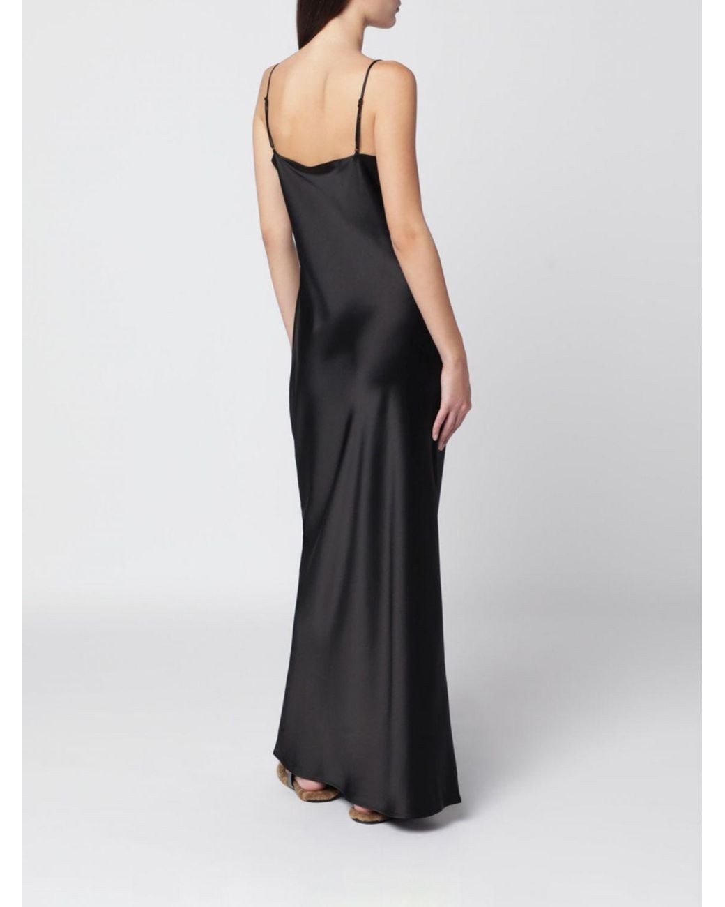 Almada Label Black Long V-Neck Satin Slip Gown