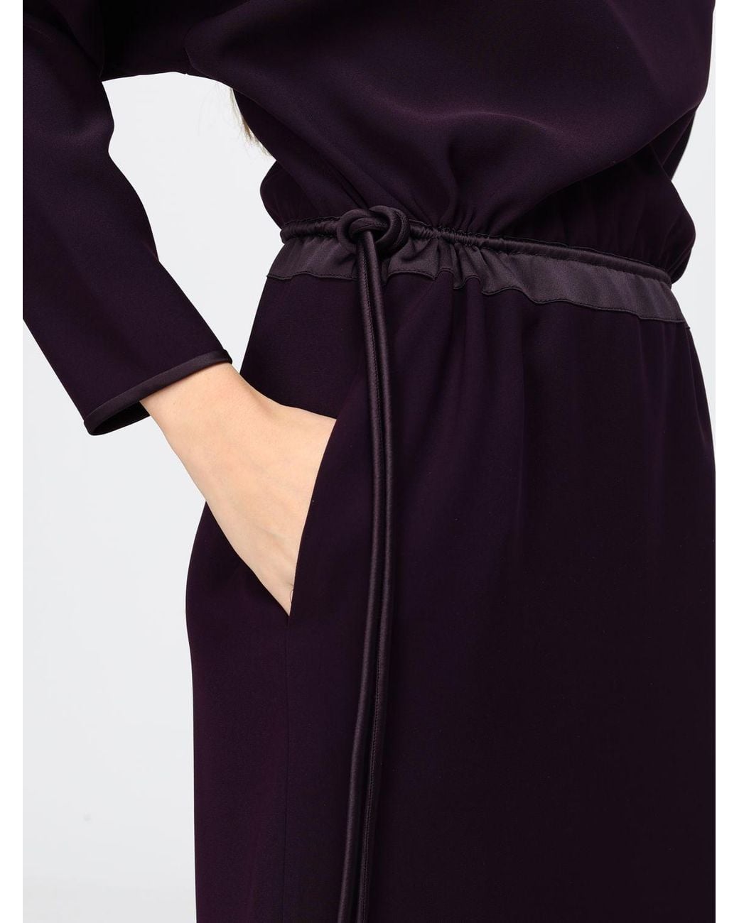 Emporio Armani Blue Satin Mini Sheath Dress With Long Sleeves And Drawstring Waist