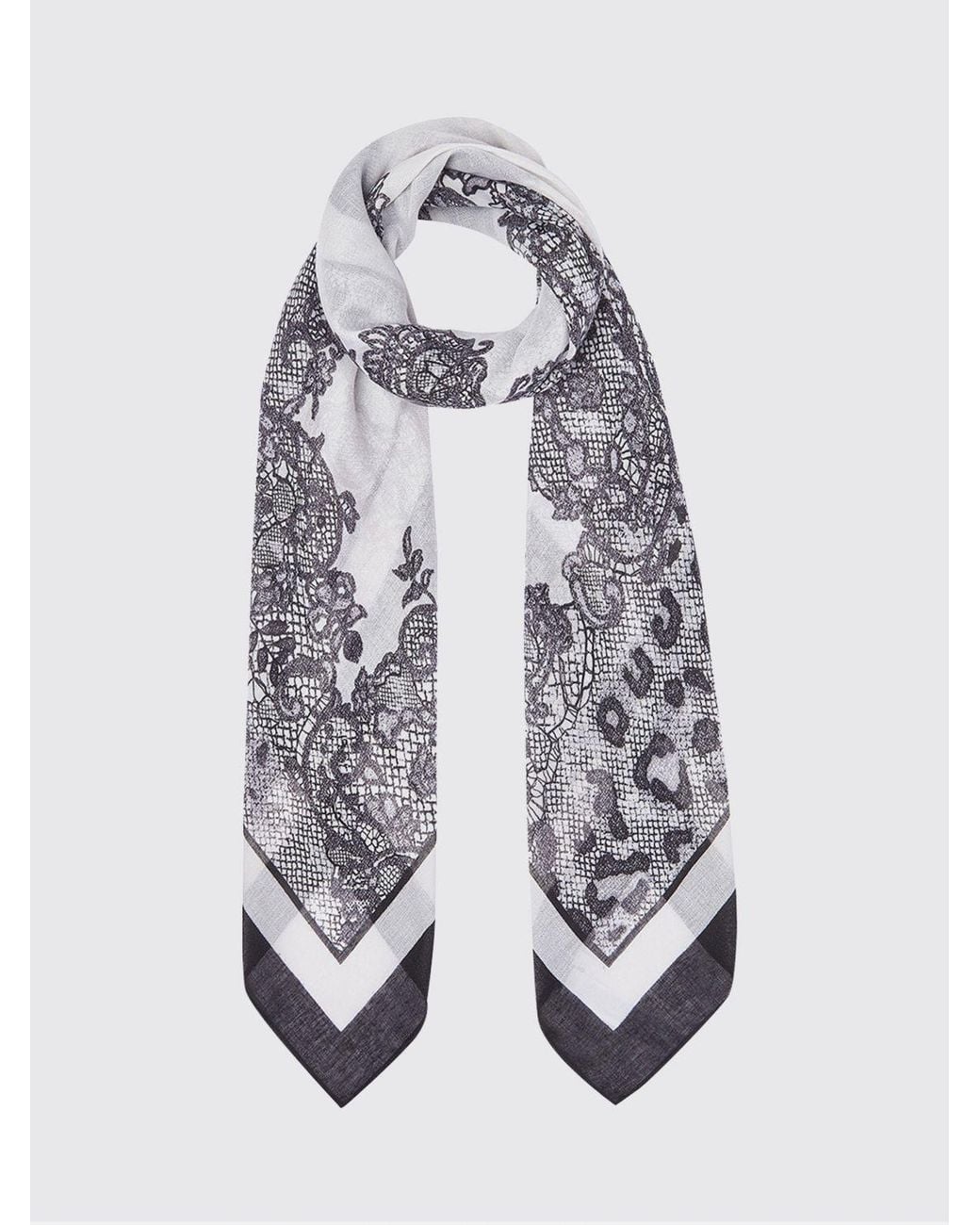 Liu Jo Gray Square Polyester Scarf With Floral Print And Logo