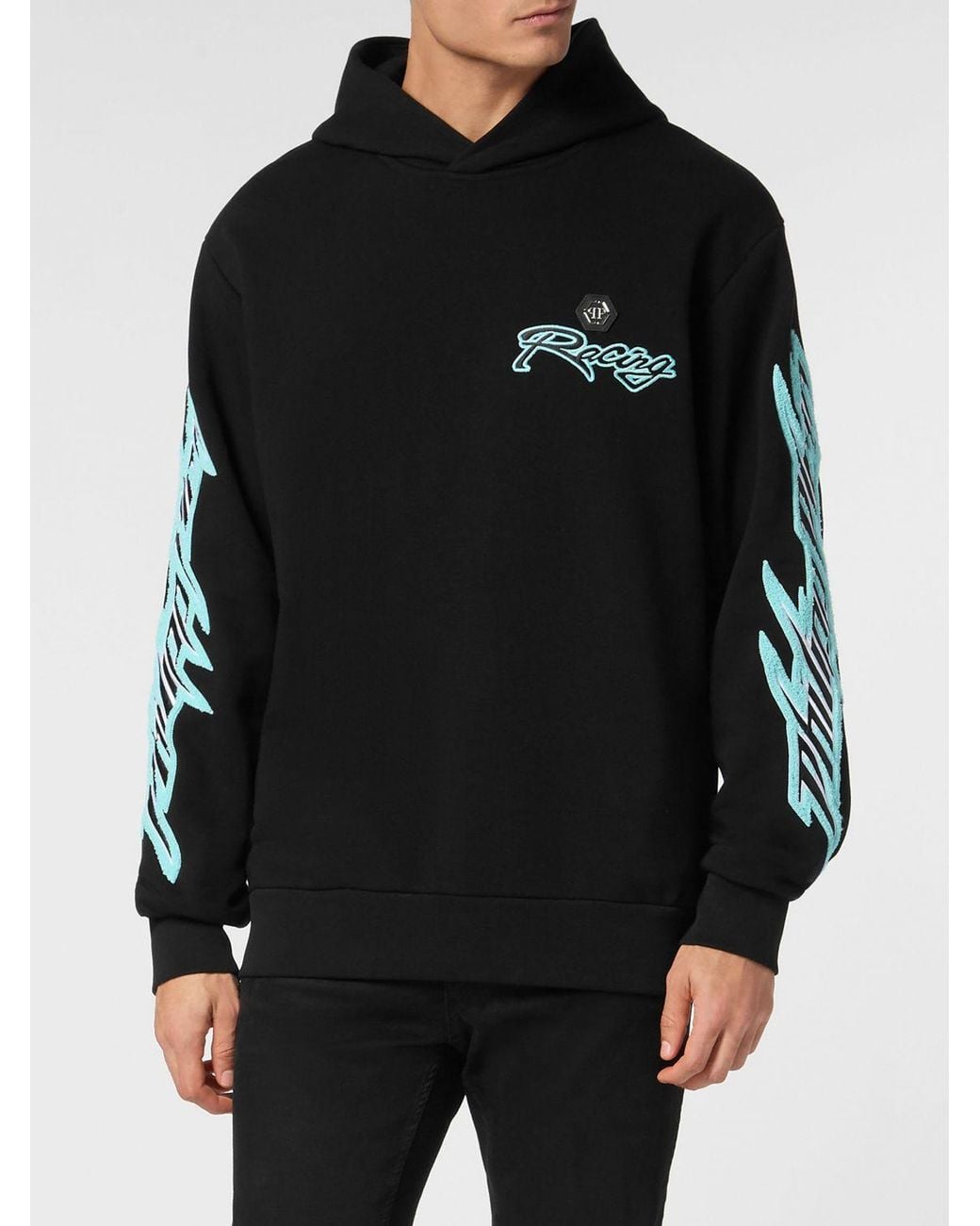 Philipp Plein Black Relaxed Fit Cotton Hoodie With Logo Print for men