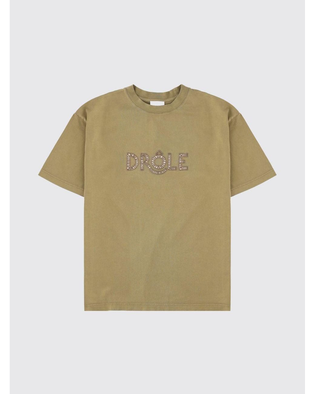 Drole de Monsieur Natural Cotton Crewneck T-Shirt With A Contrasting Front Logo Print for men