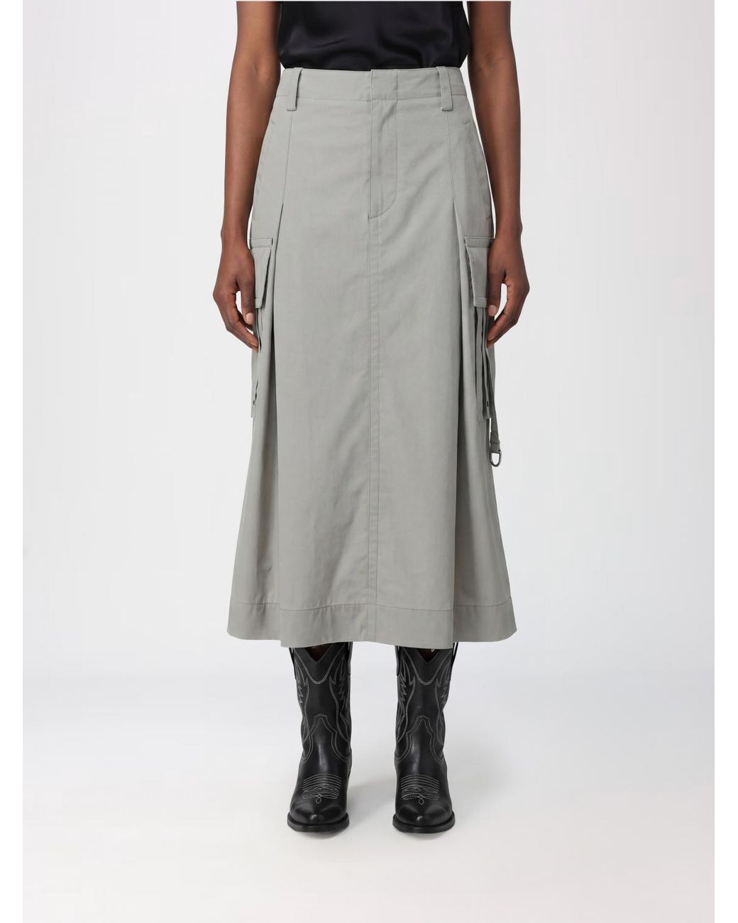 DURAZZI MILANO Gray Midi Cotton Cargo Skirt With Side Pockets