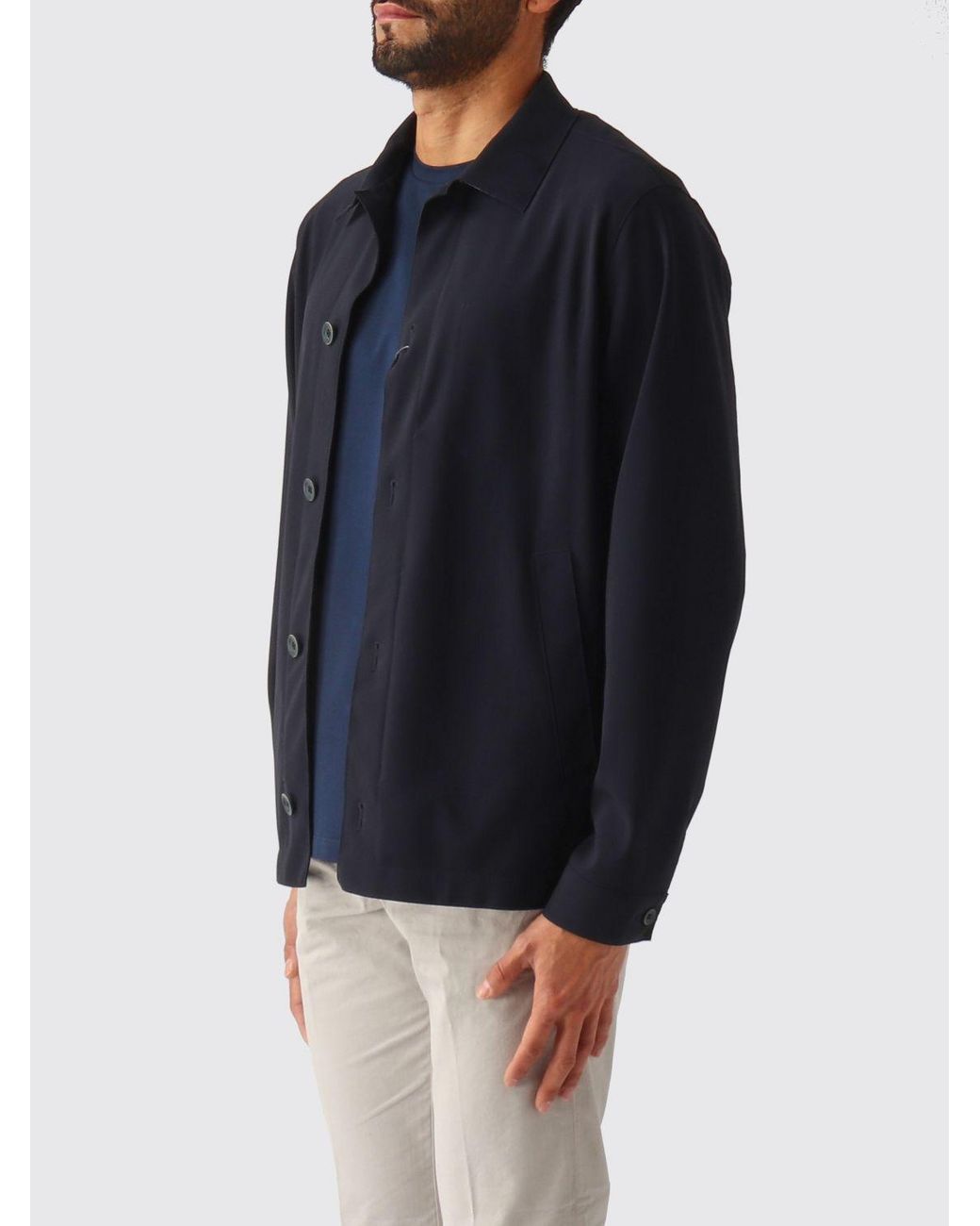 Herno Blue Stretch Technical Fabric Shirt Jacket With Classic Collar for men