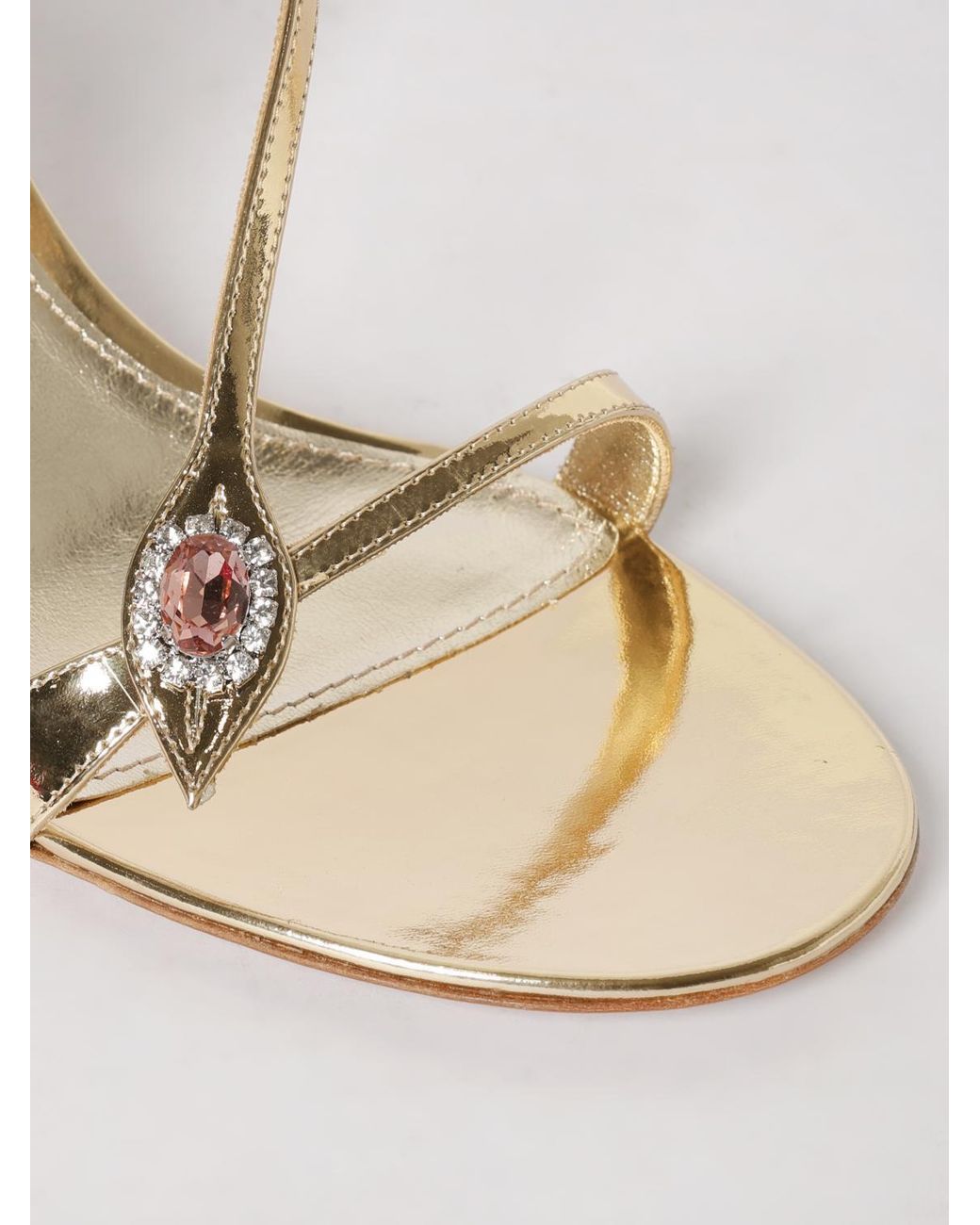 Ferragamo Natural Laminated Leather Sandals With Rhinestones