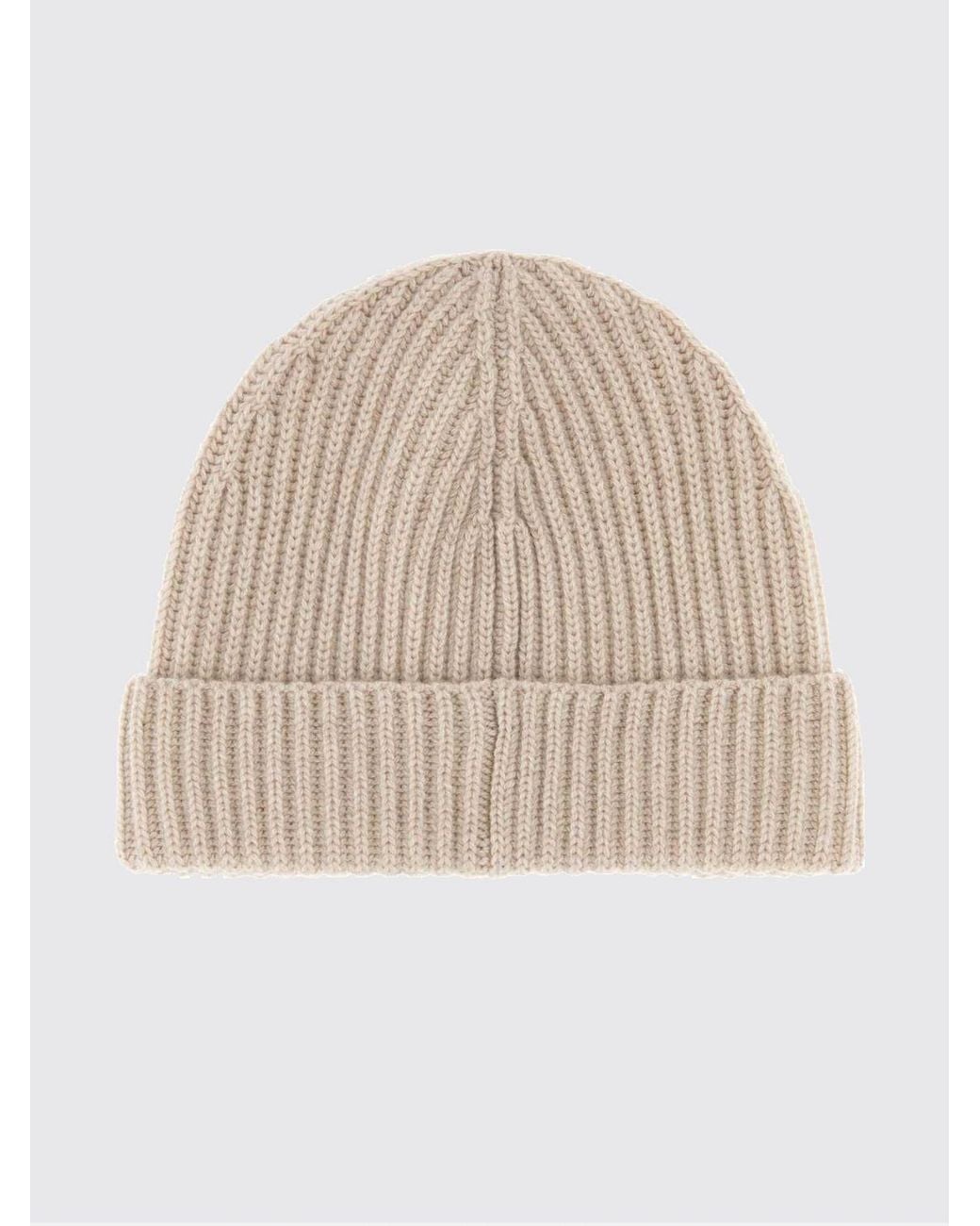 Loewe Natural Ribbed Pure Cashmere Beanie With Cuff And Logo Patch