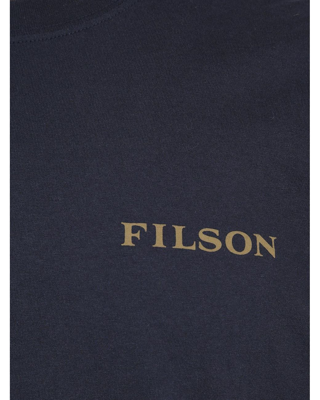 Filson Blue Crewneck Cotton T-Shirt With Front Contrast Logo for men