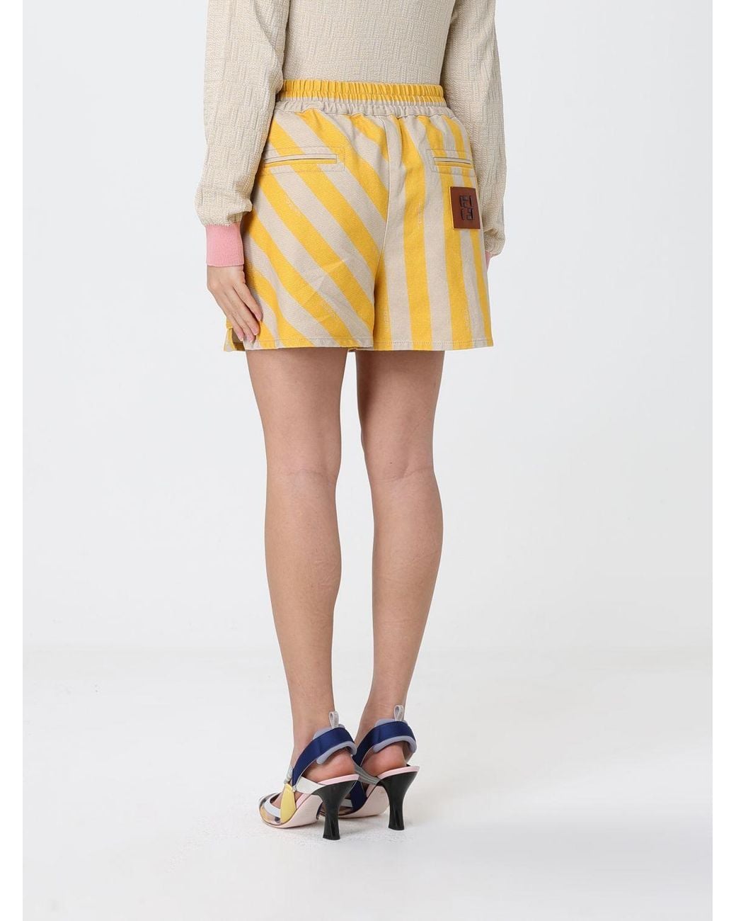 Pantalones Cortos De Algodón Y Seda A Rayas Fendi de color Yellow