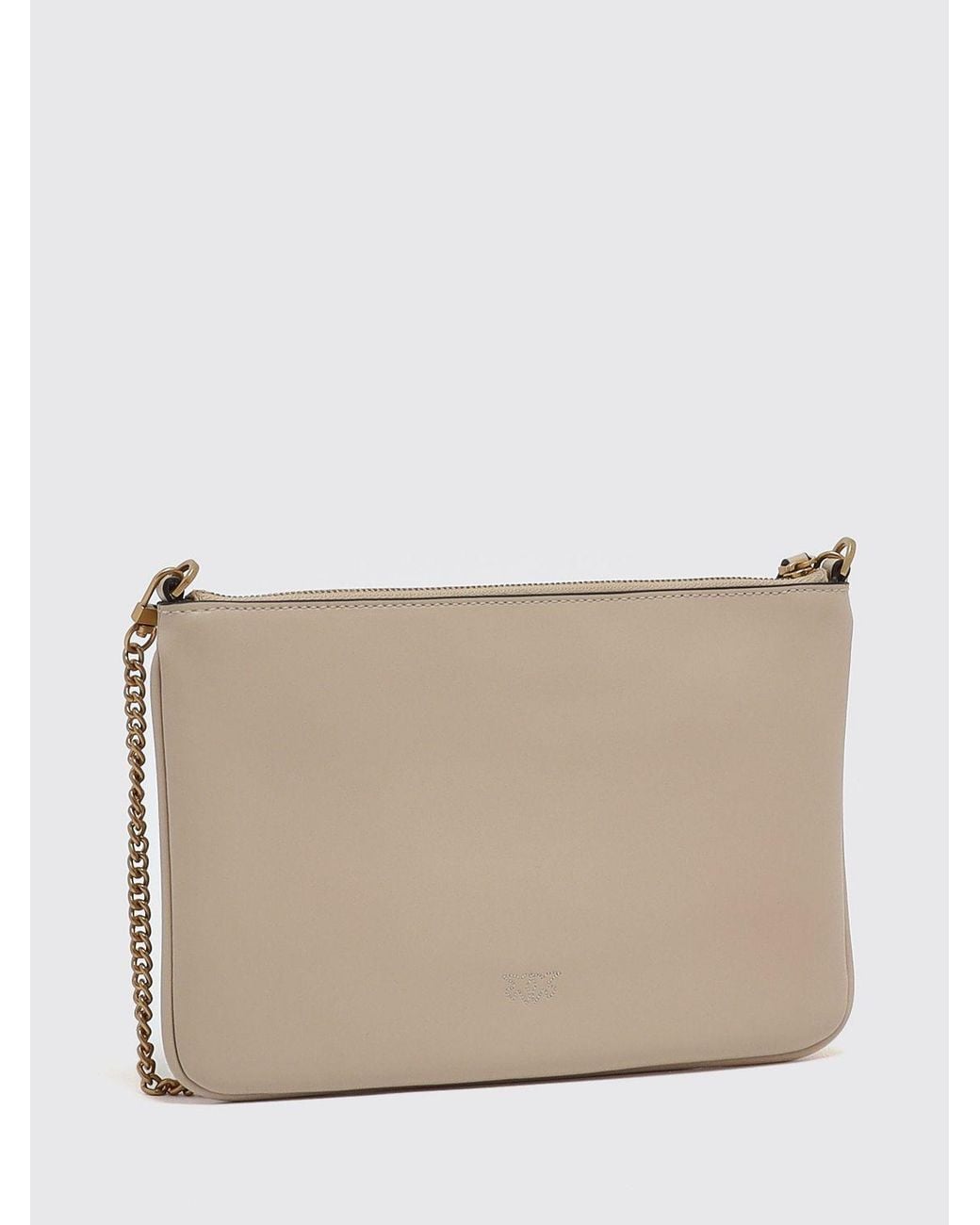 Pinko Natural Love Bag Simple Leather Clutch With Chain-Link Strap And Love Birds Logo