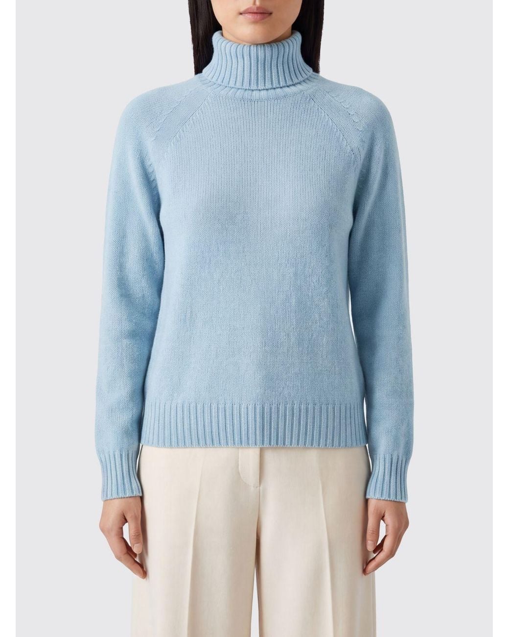 Drumohr Blue Lambswool Turtleneck Jumper With Dropped Shoulders
