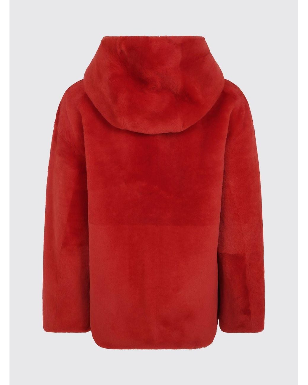 Yves Salomon Red Cropped Lambskin Jacket With Hood And Zip