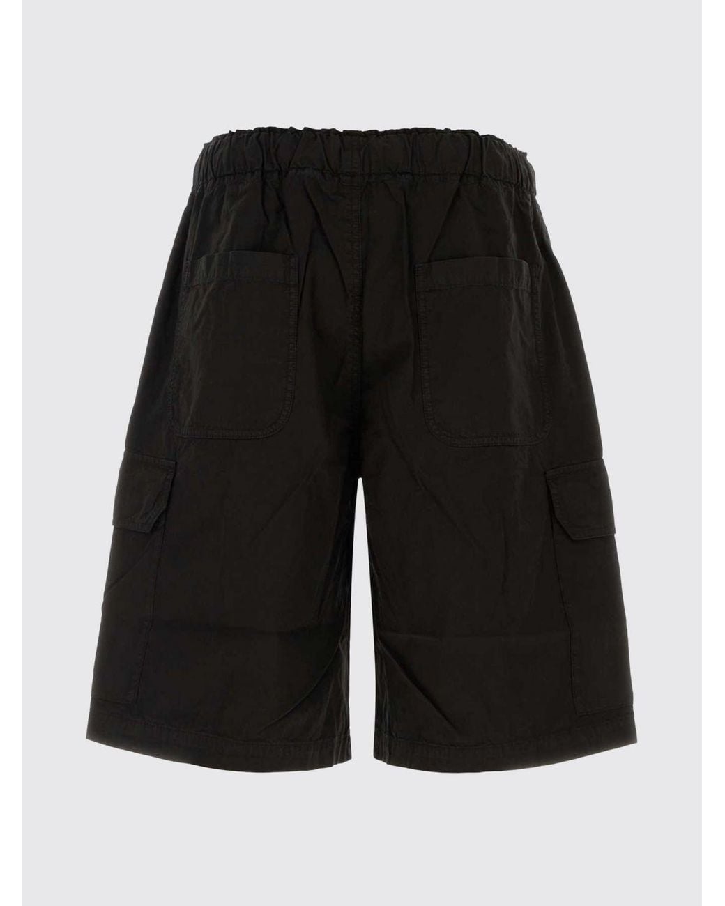 Palm Angels Black Knee-Length Cotton Cargo Shorts With Logo And Drawstring Waist for men