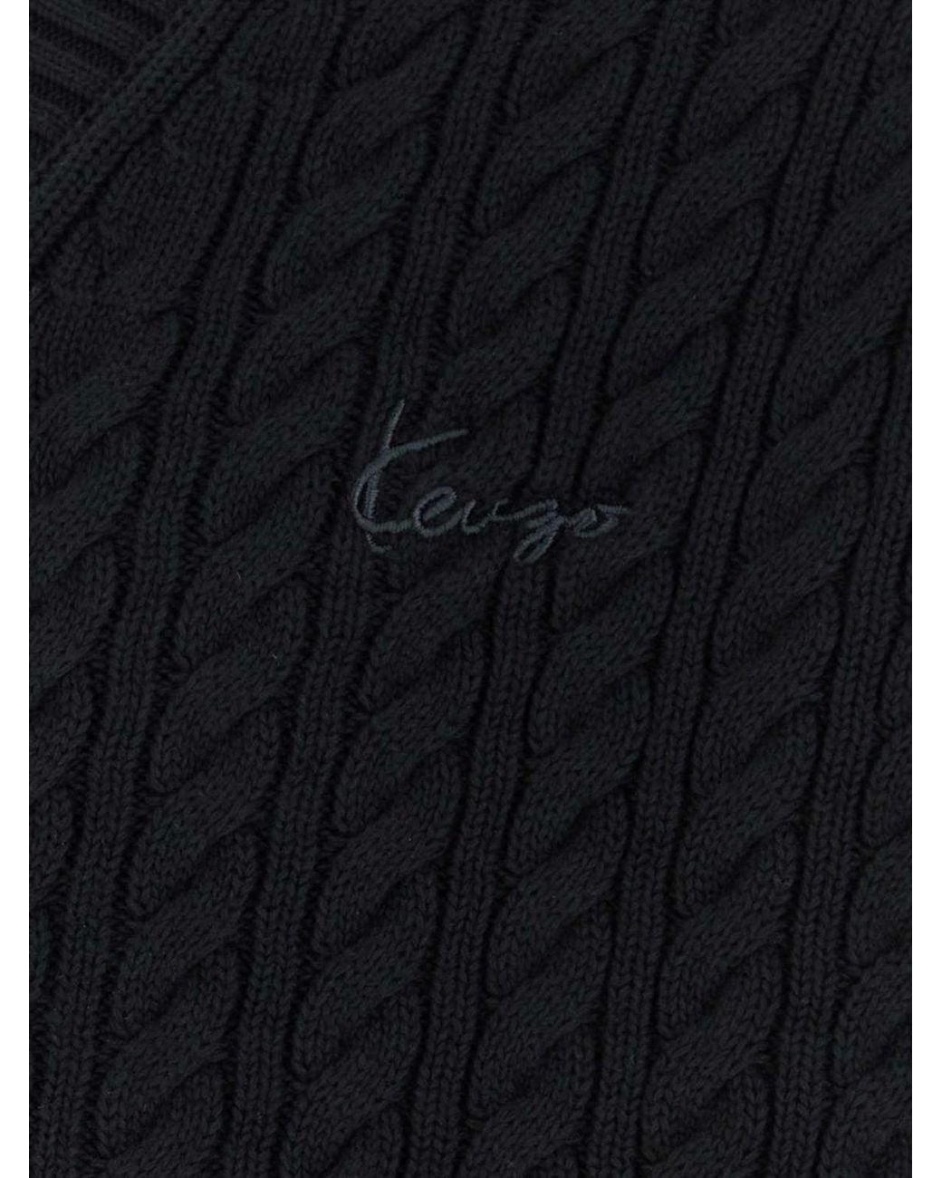 KENZO Blue V-Neck Wool Blend Cardigan With Embroidered Logo for men