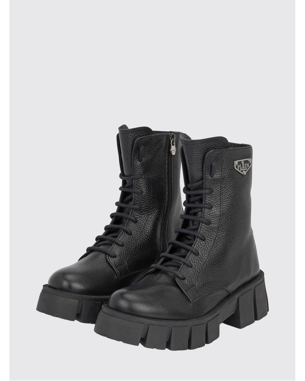 Philipp Plein Black Lace-Up Combat Boots