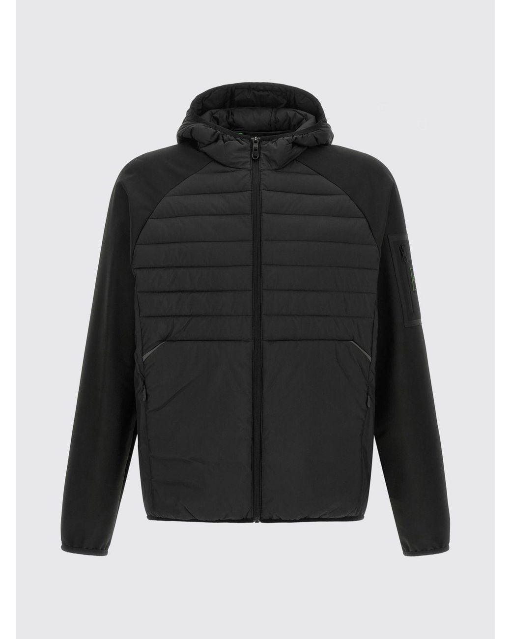 Boss Black Short Water-Repellent Padded Jacket With Hood And Logo Patch for men