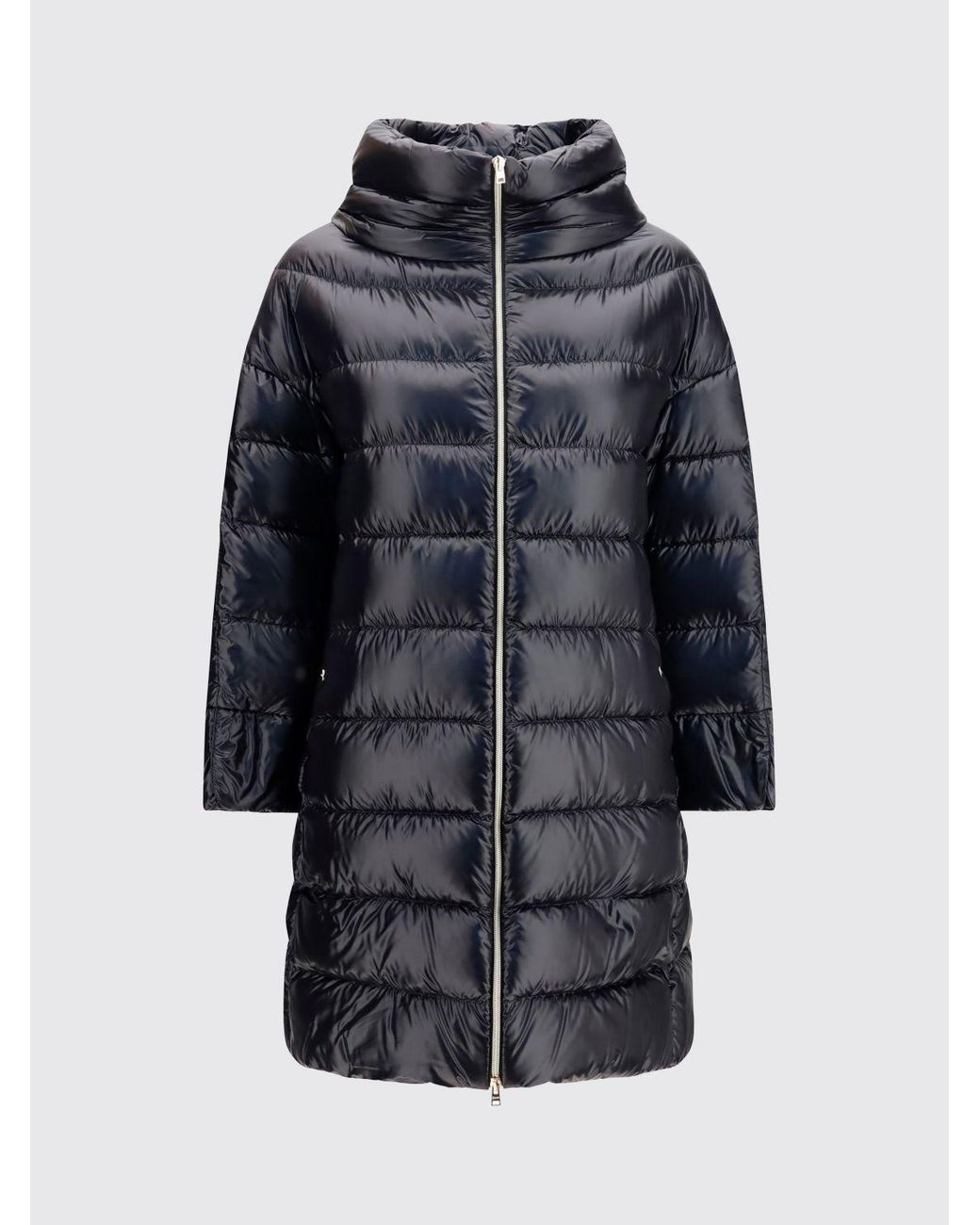 Herno Blue Long Quilted Nylon Puffer Coat With High Neck And Down Padding