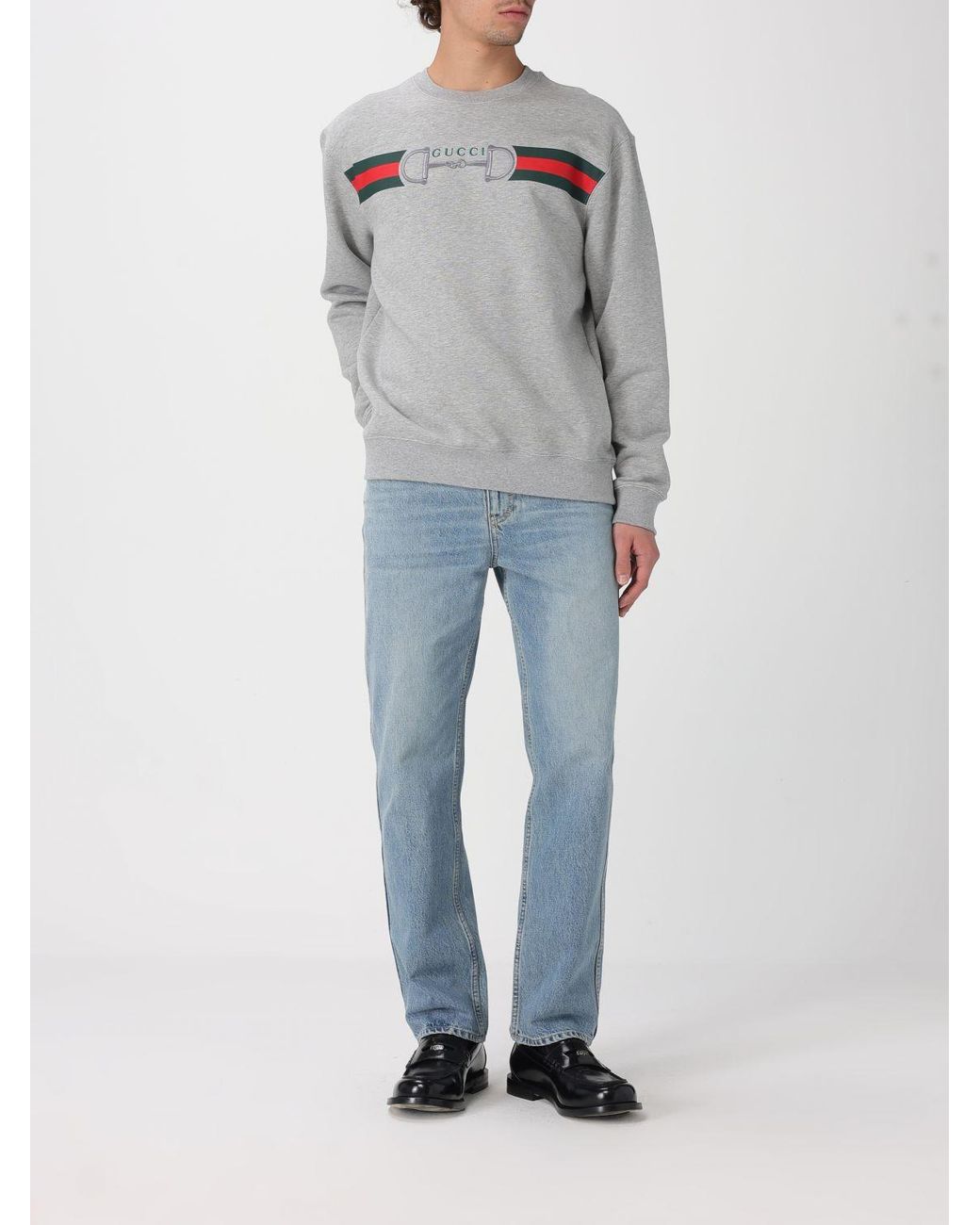 Gucci Gray Cotton Crew Neck Sweatshirt for men