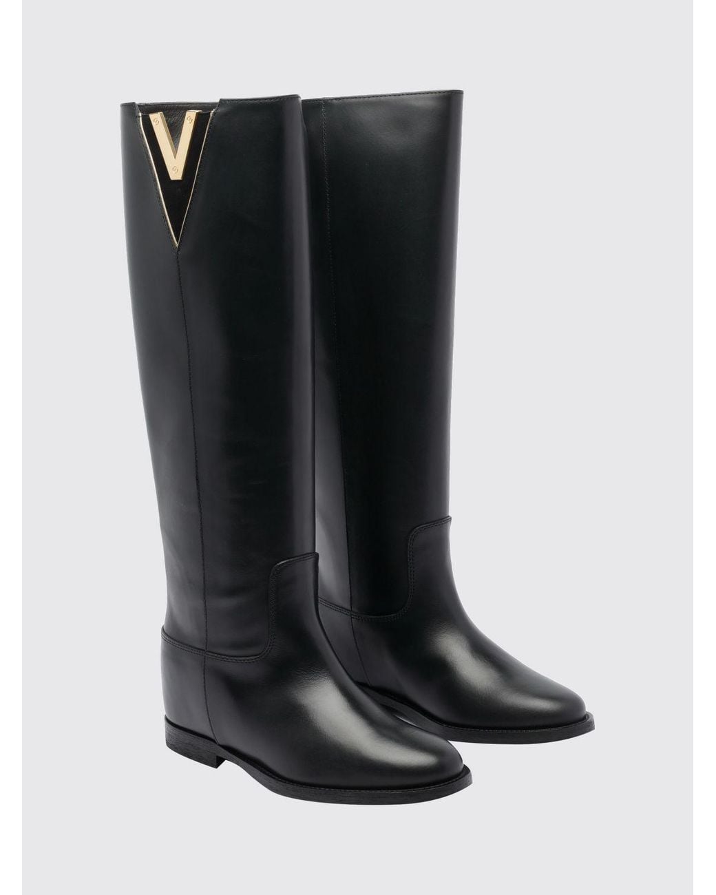 Via Roma 15 Black Knee-High Wedge Boots