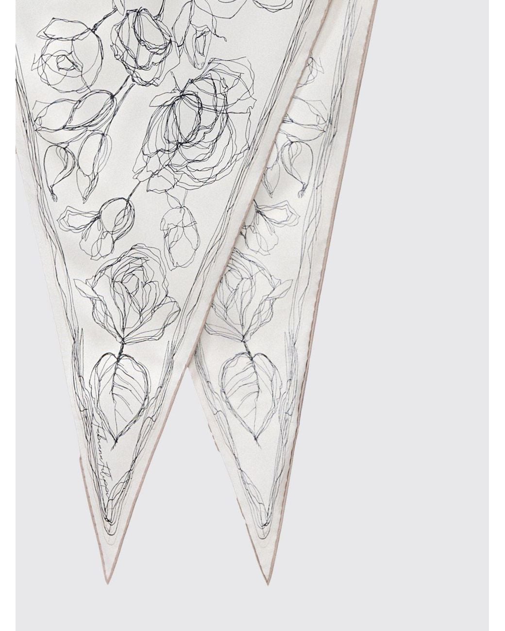 Fabiana Filippi White Pure Silk Foulard With Floral Print And Asymmetrical Design