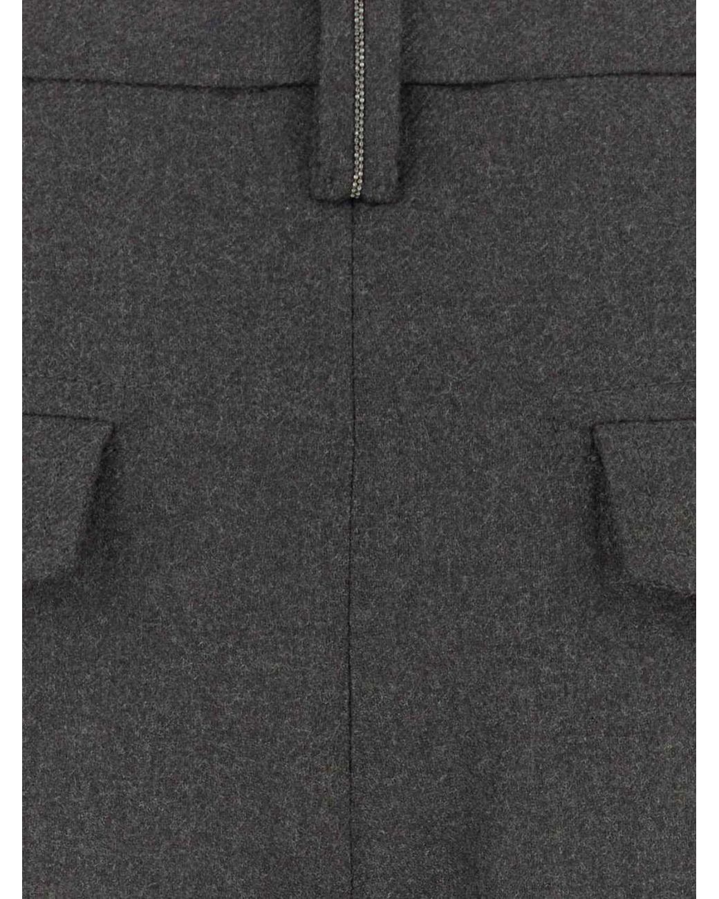 Brunello Cucinelli Black High-Waisted Pleated Wool Wide-Leg Trousers With Monili