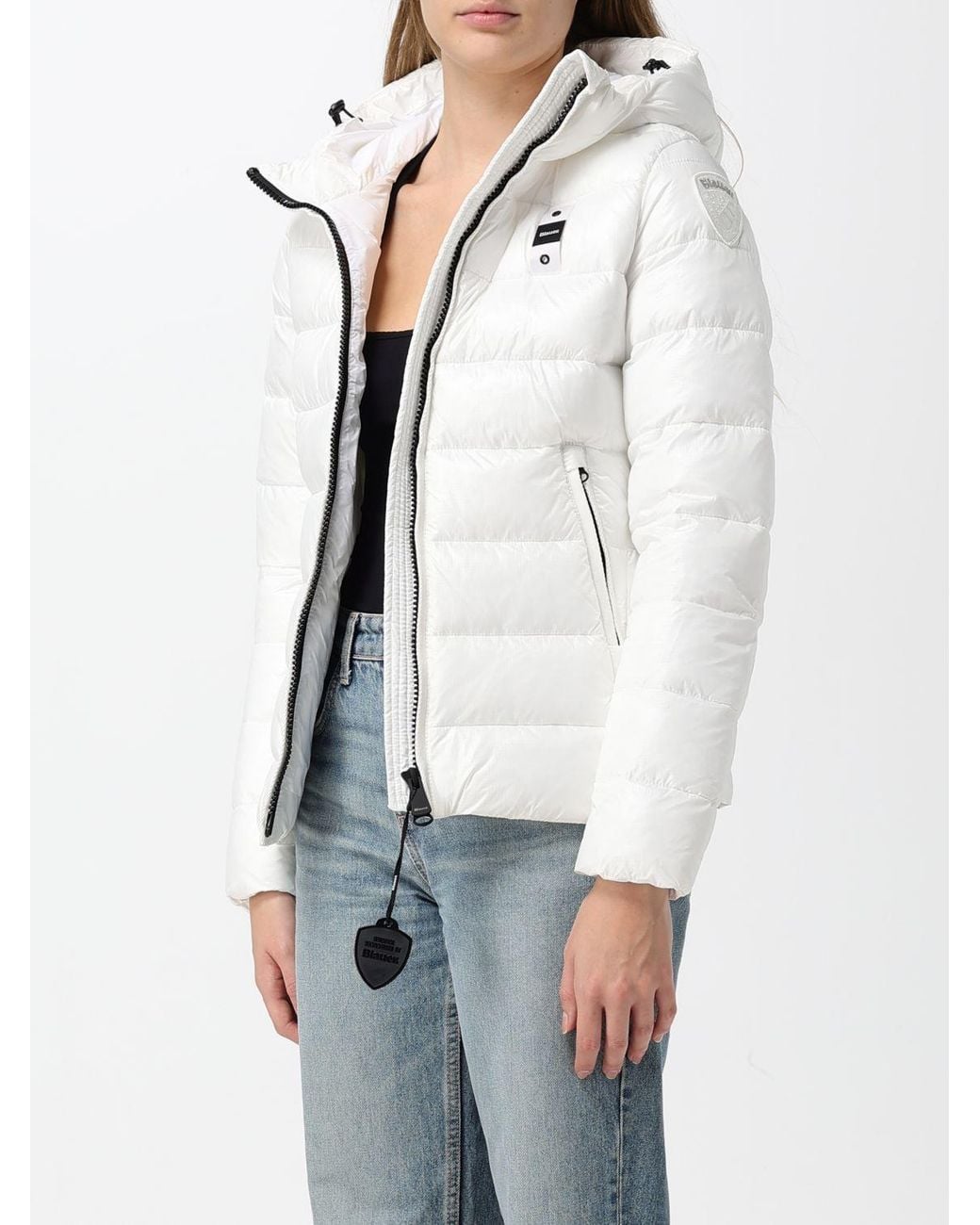Blauer White Caroll Short Quilted Nylon Hooded Puffer Jacket