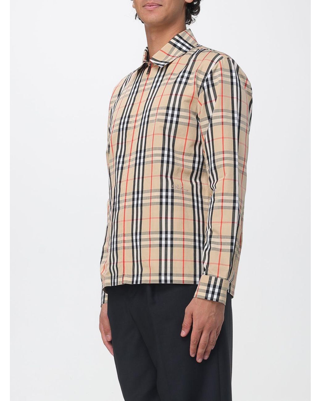 Burberry Blue Ollie Vintage Check Linen And Cotton Shirt Jacket With Zip Closure for men