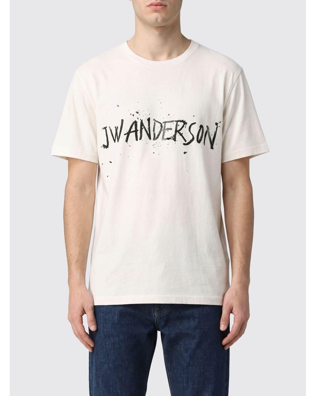 J.W. Anderson Natural Crewneck Cotton T-Shirt With Printed Logo And Dropped Shoulders for men