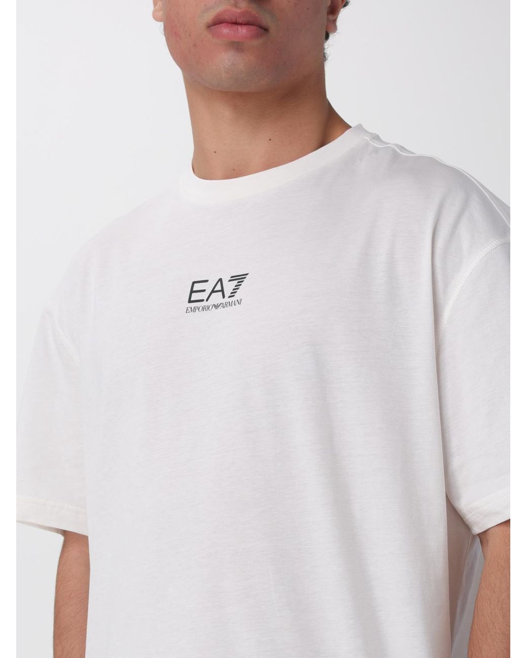 EA7 White Printed Cotton Crew Neck T-Shirt for men