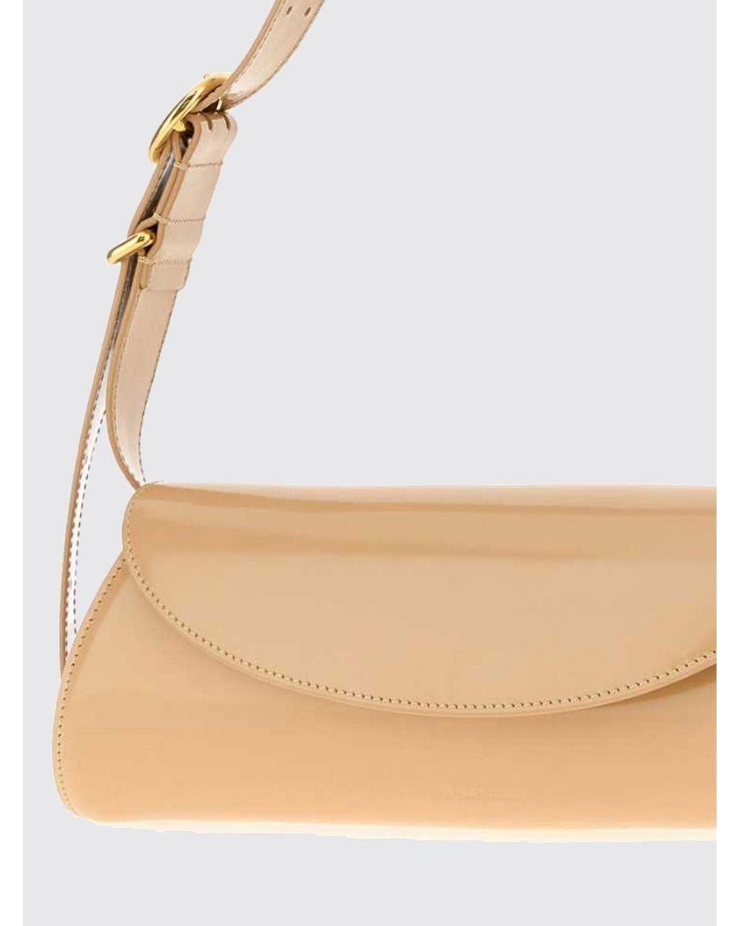 Jil Sander Natural Cannolo Small Patent Leather Shoulder Bag With Embossed Logo