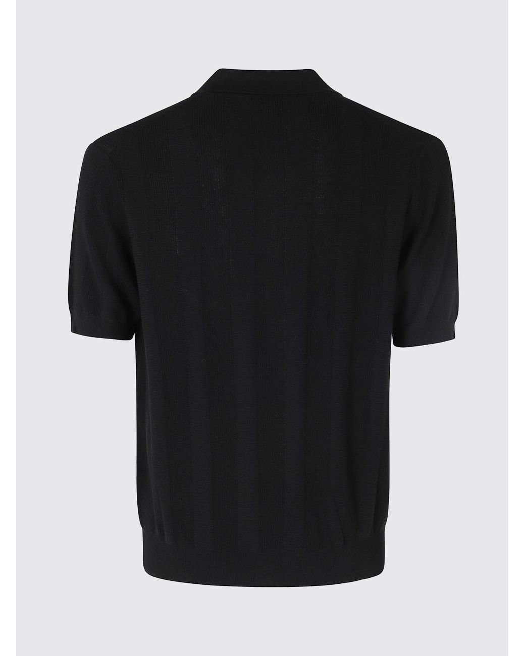 Kangra Black Short-Sleeved V-Neck Viscose Knit Polo Shirt With Ribbed Trims for men