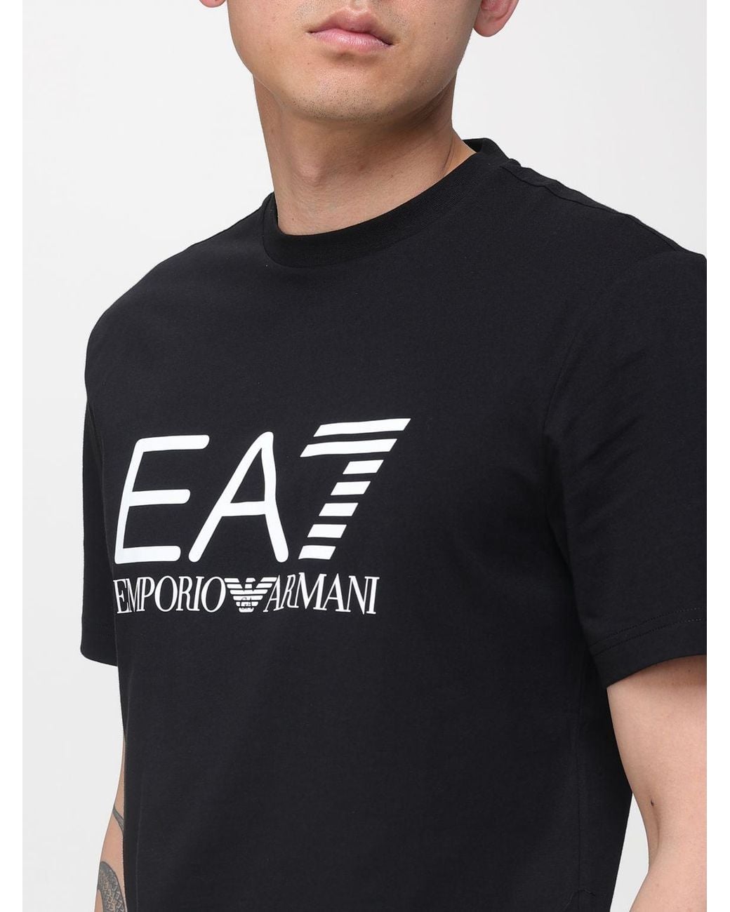 EA7 Black Cotton Crew Neck T-Shirt for men