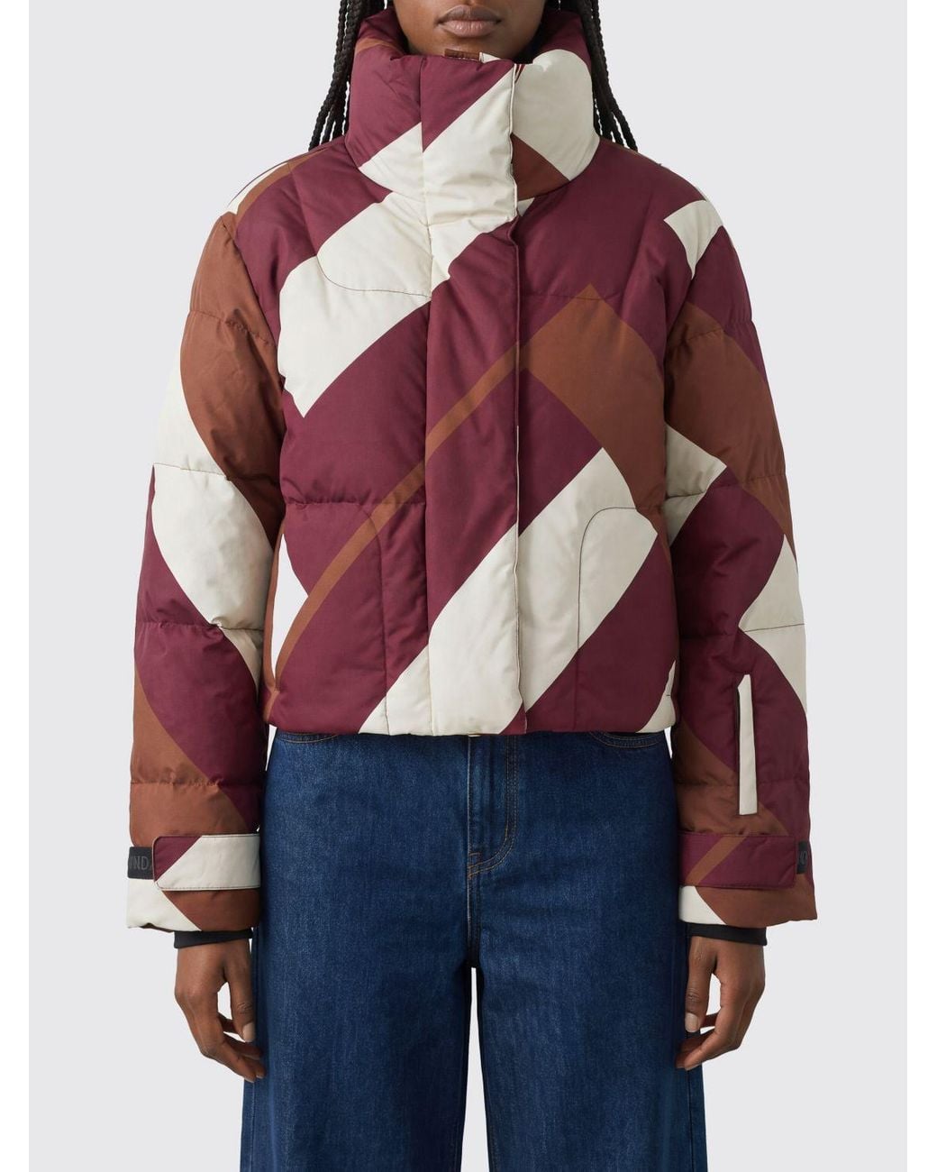 Perfect Moment Red Abstract Print Down-Filled Nylon Cropped Puffer Jacket