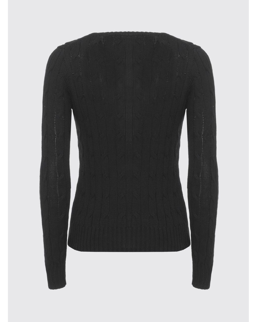 Ralph Lauren Black Cotton V-Neck Sweater With Traces
