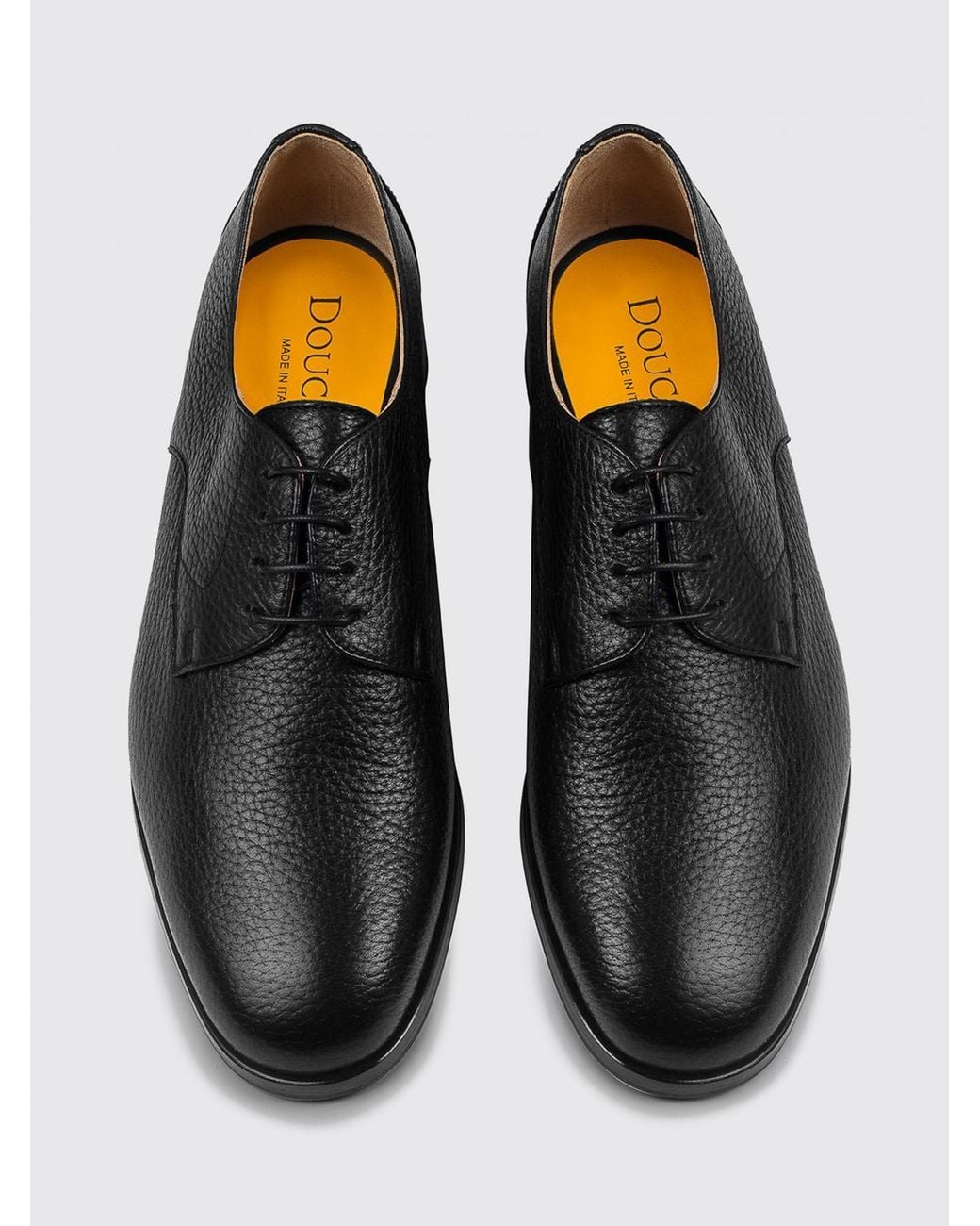 Doucal's Black Deerskin Derby Shoes With Round Toe And Leather Sole