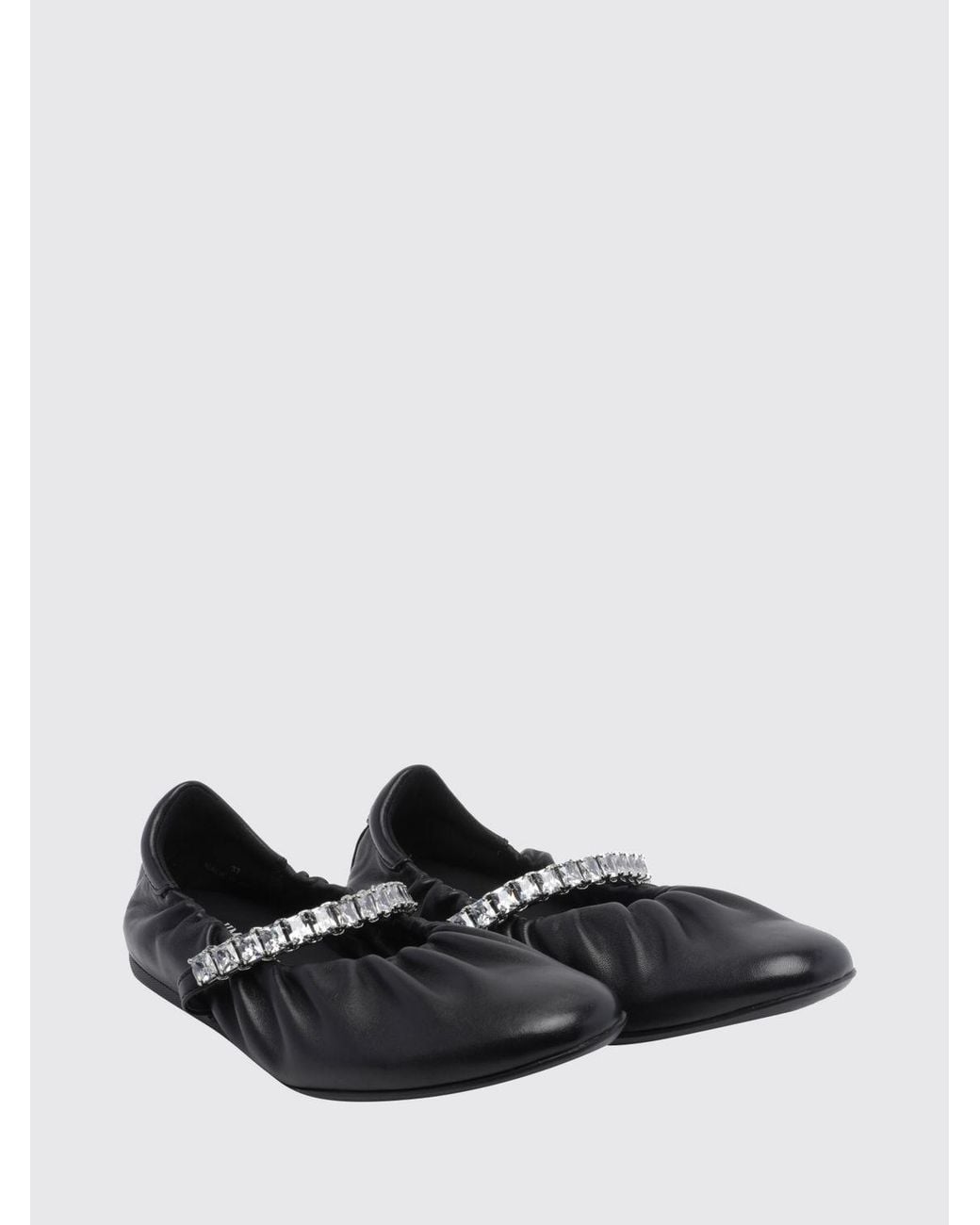 Jimmy Choo White Jade Calfskin Leather Ballet Pumps With Crystal Embellishment
