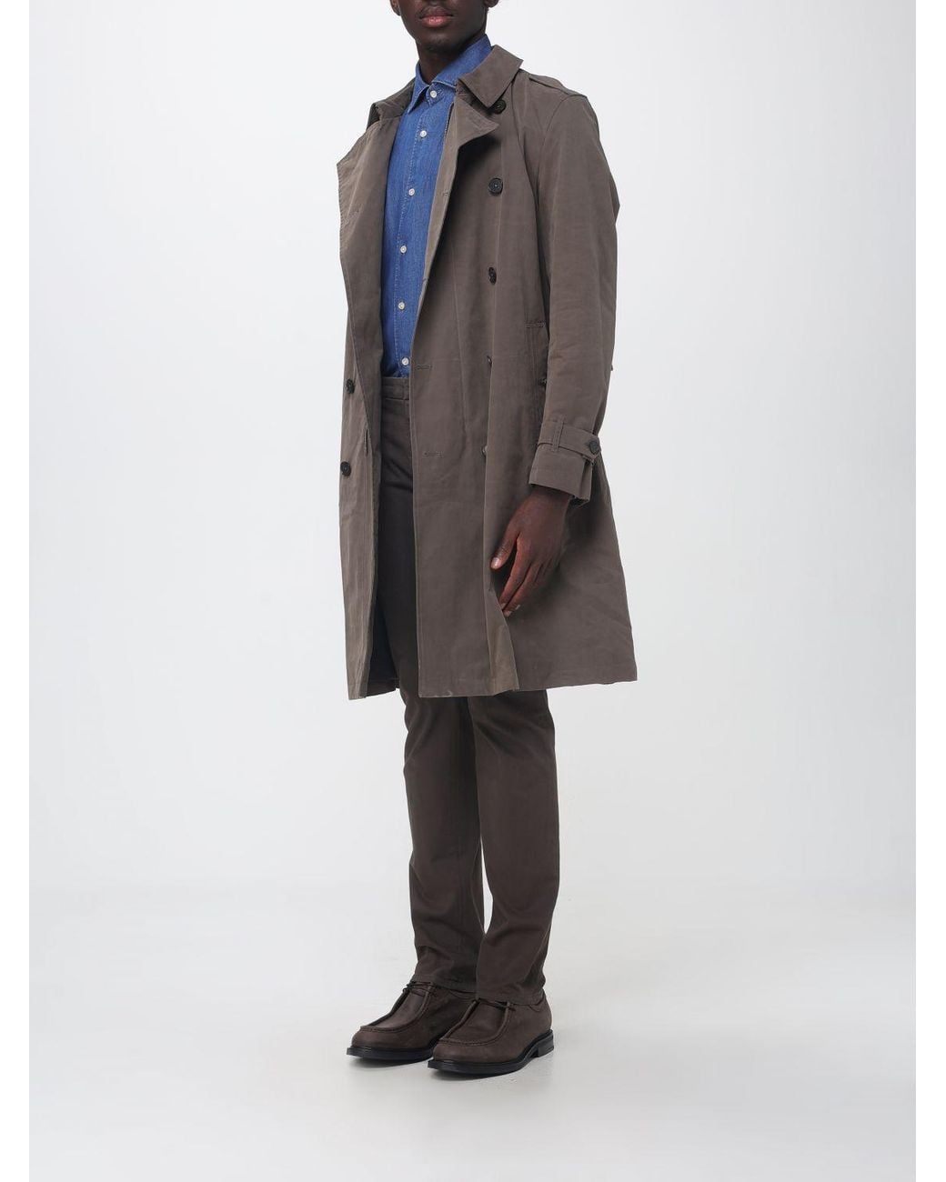 Herno Gray Double-Breasted Cotton Blend Trench Coat With Belted Waist for men