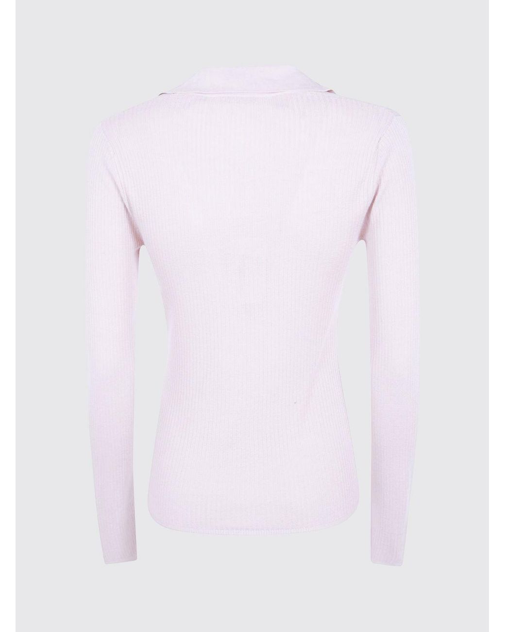 Max Mara Pink Ribbed Silk And Cashmere Knit Polo With V-Neck And Slim Fit