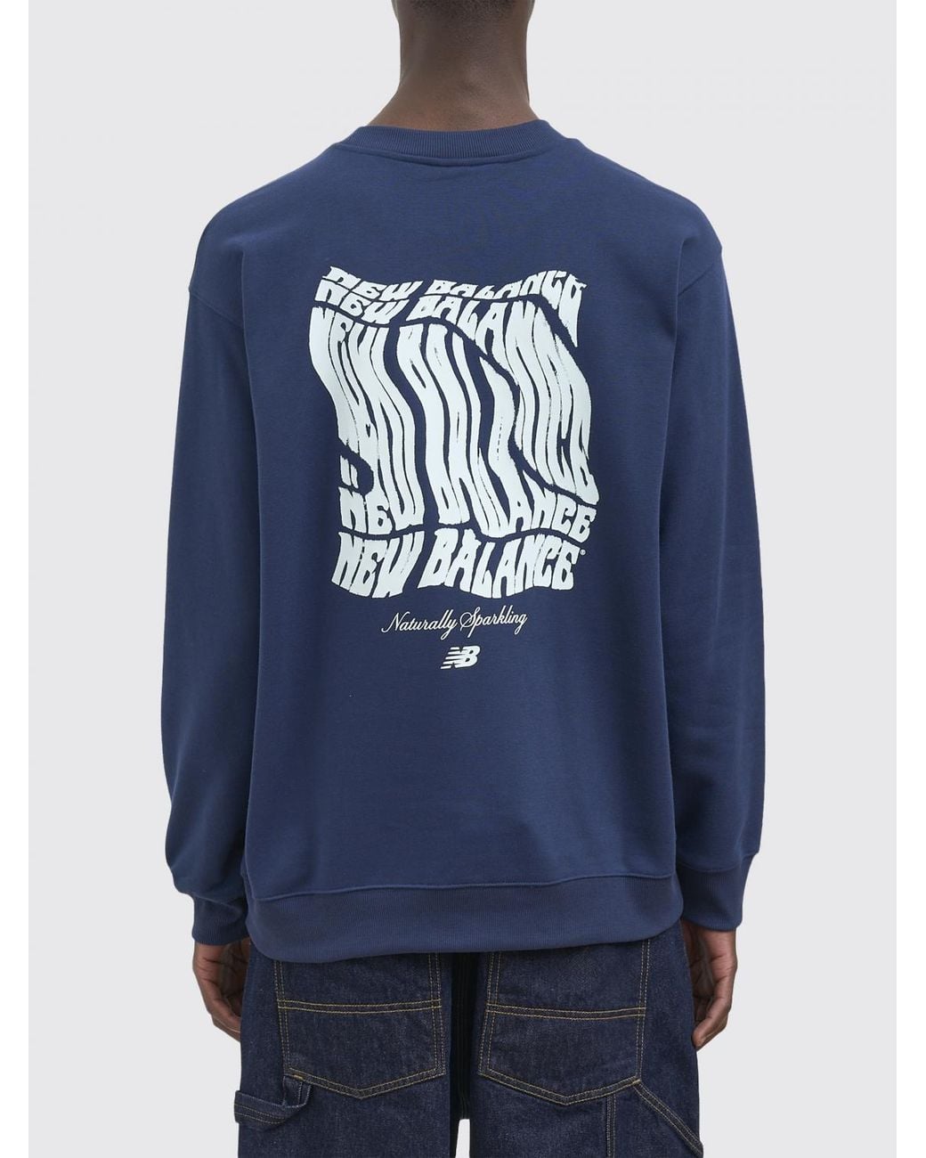 New Balance Blue Relaxed Fit Cotton Crewneck Jumper With Contrast Logo for men