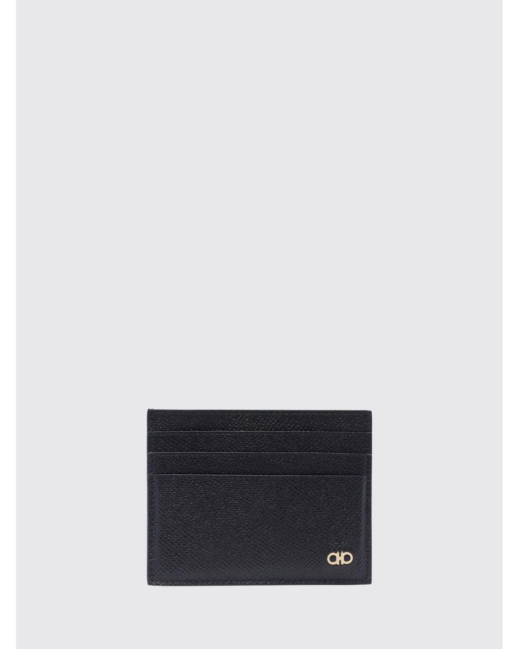 Ferragamo White Grained Calf Leather Card Holder With Gancini Logo for men
