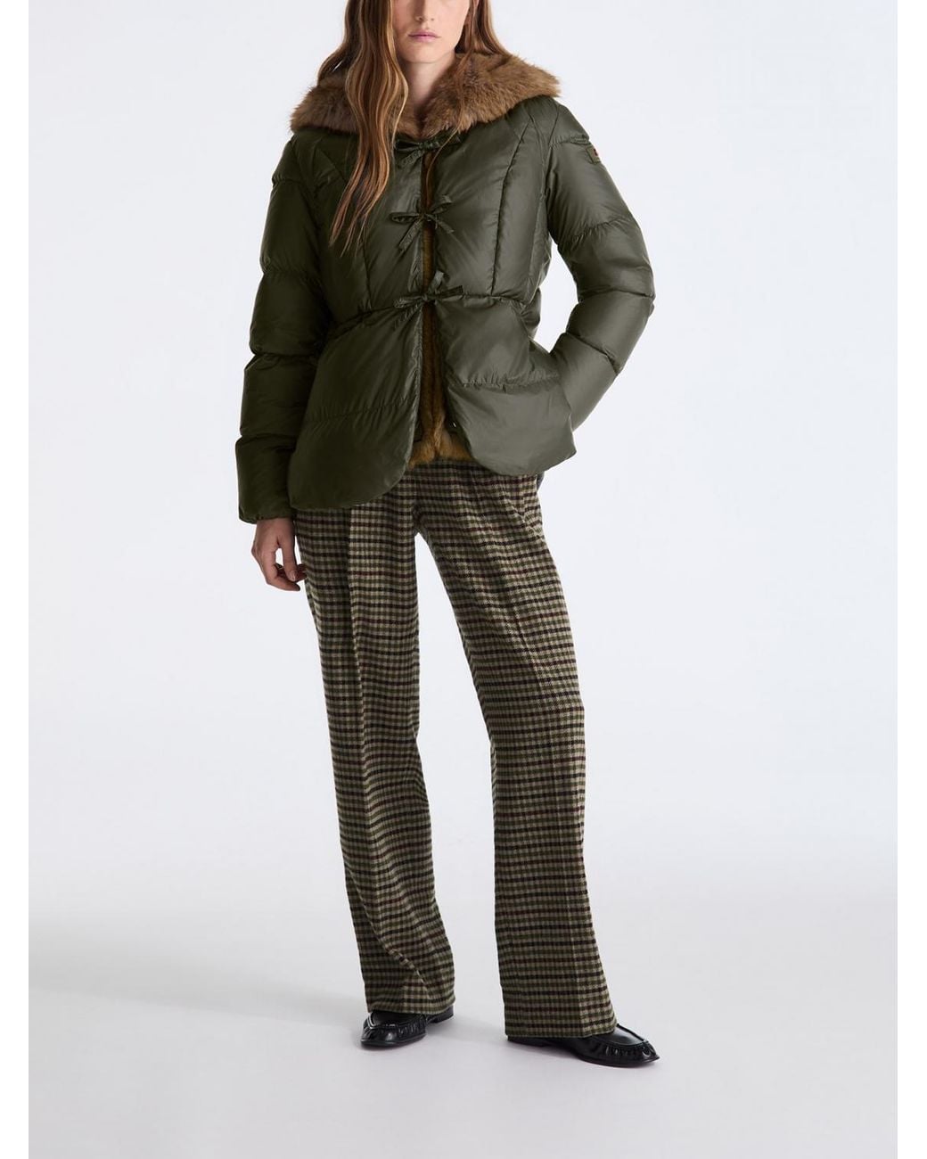 Peuterey Green Short Quilted Nylon Puffer Jacket With Hood And A Relaxed Fit