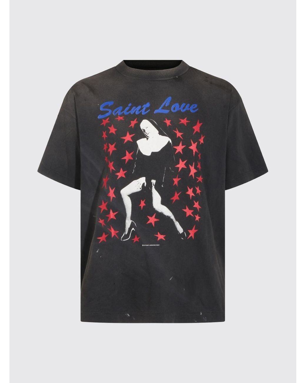 SAINT Mxxxxxx Blue Graphic Print Dropped Shoulder Cotton T-Shirt for men