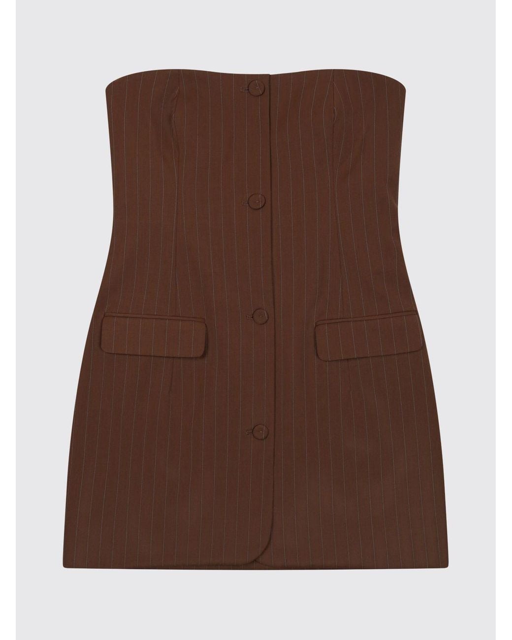 Jean Paul Gaultier Brown Pinstripe Wool Off-The-Shoulder Mini Sheath Dress