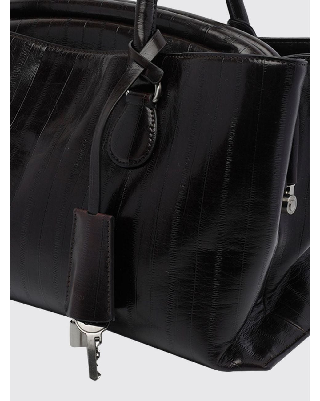 OSOI Black Shell Brot Patent Leather Shoulder Bag With Padlock And Removable Strap