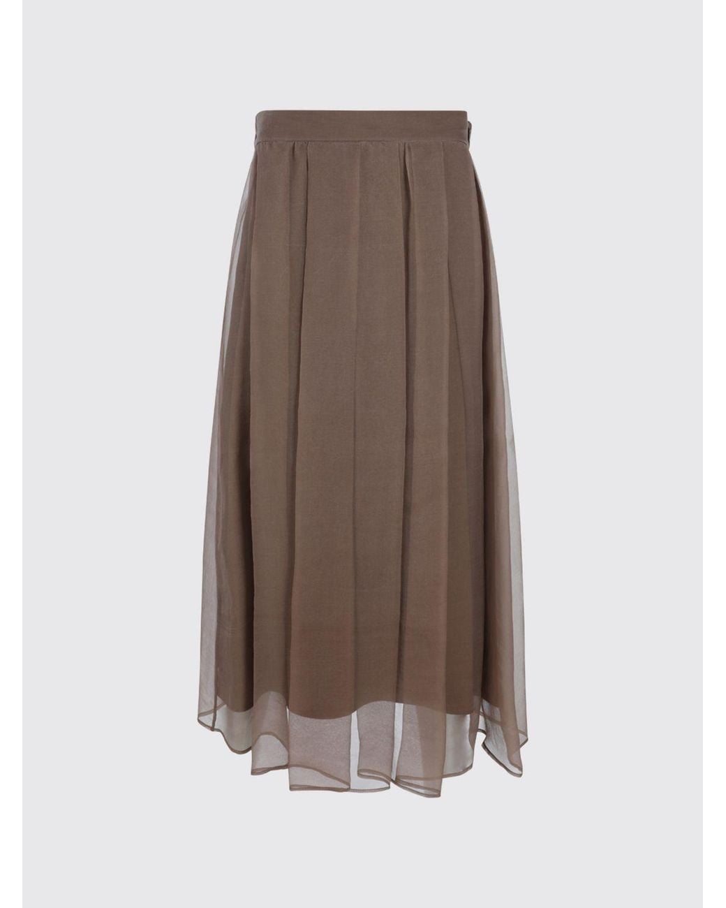 Brunello Cucinelli Brown High-Waisted Silk Full Midi Skirt