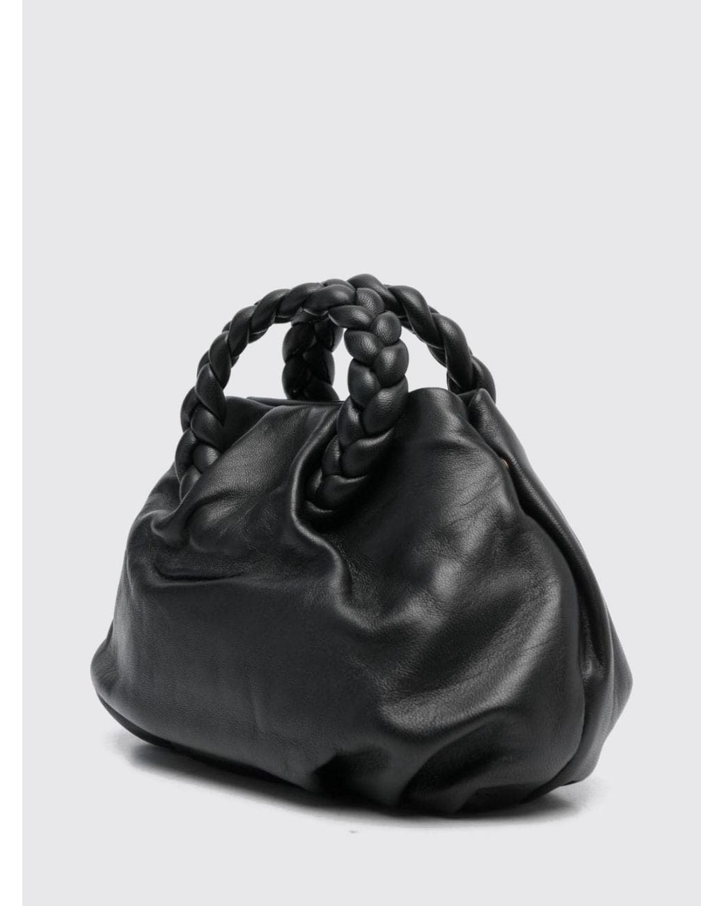 Hereu Black Mini Bombon Lambskin Bag With Braided Handles And Shoulder Strap