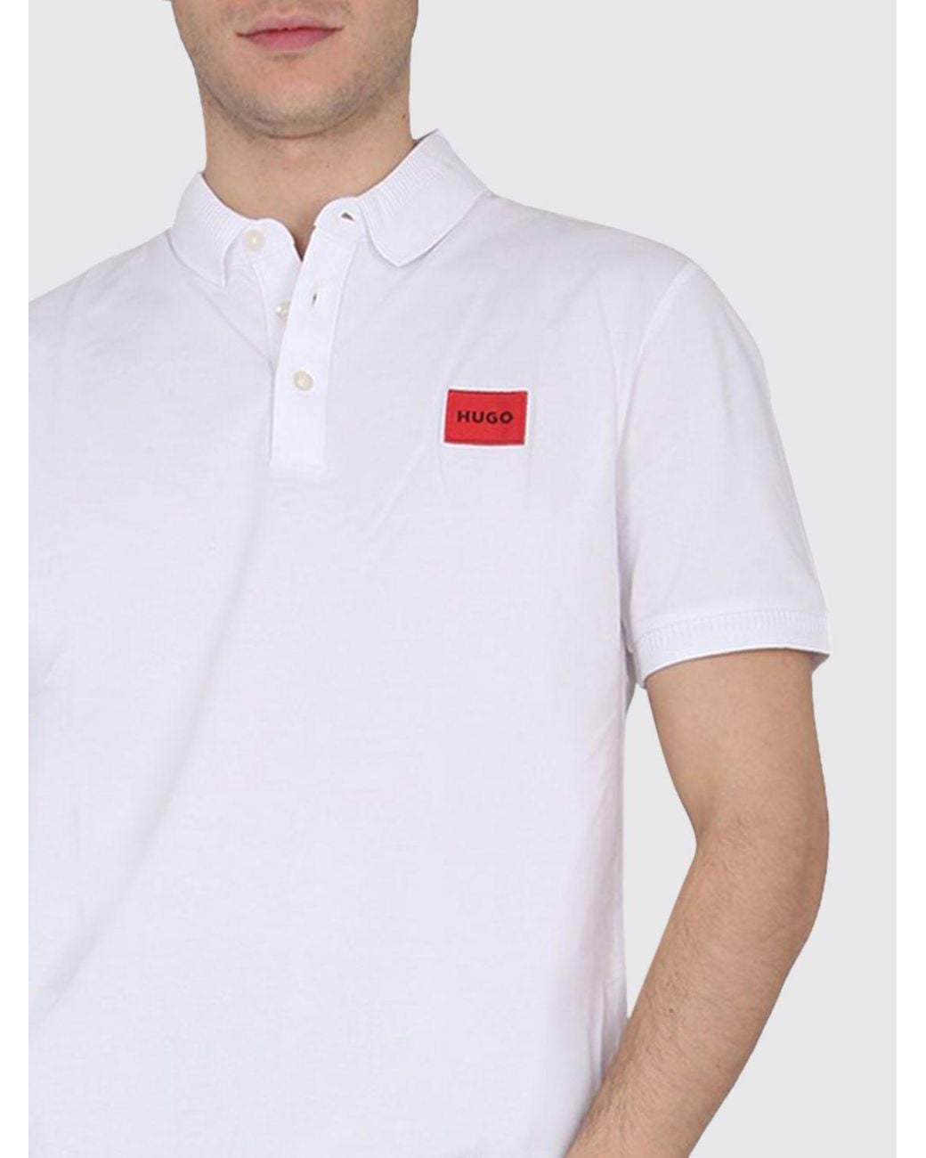 HUGO White Cotton Polo Shirt With Contrasting Logo And Three-Button Placket for men