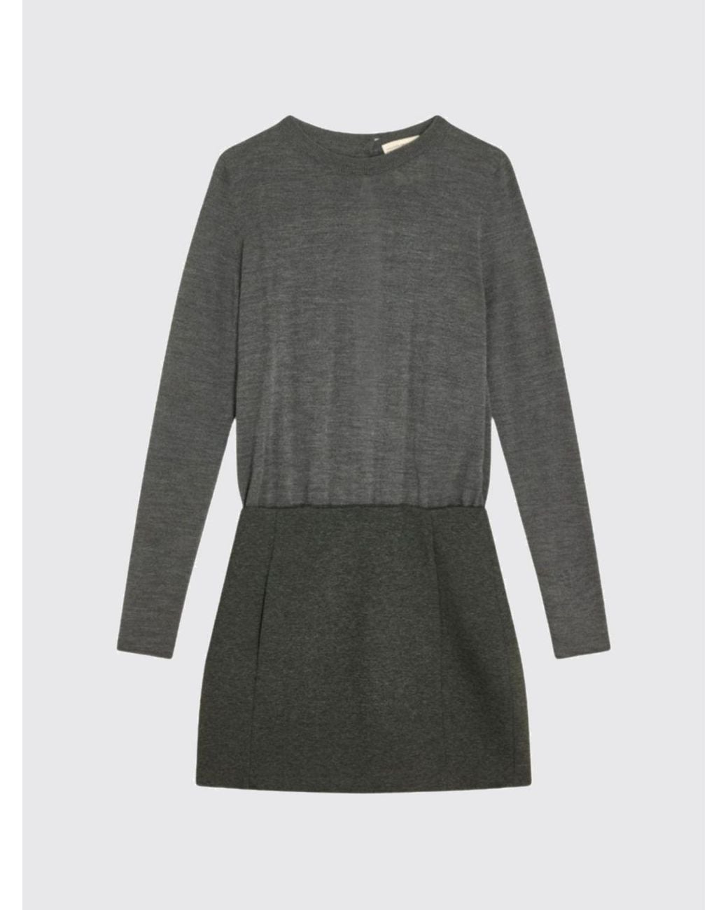 Semicouture Gray Tianna Long-Sleeved Virgin Wool-Blend Mini Sheath Dress